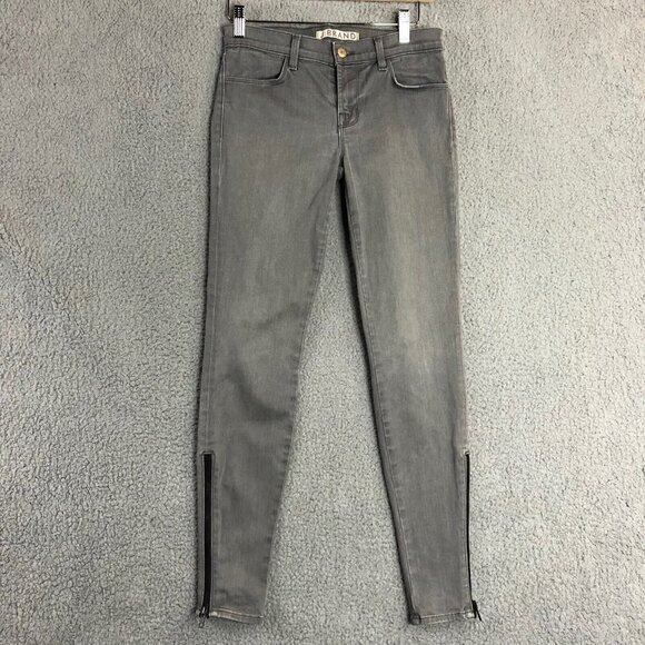 J Brand Distressed Gray Ankle Zip Low Rise Skinny Jeans Women's Size 26 - Picture 1 of 11